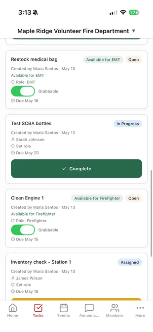 Grabbable tasks any qualified member can claim
